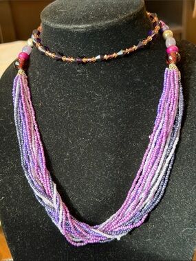 Purple Multi-Strand Seed Bead Necklace - Women Jewelry